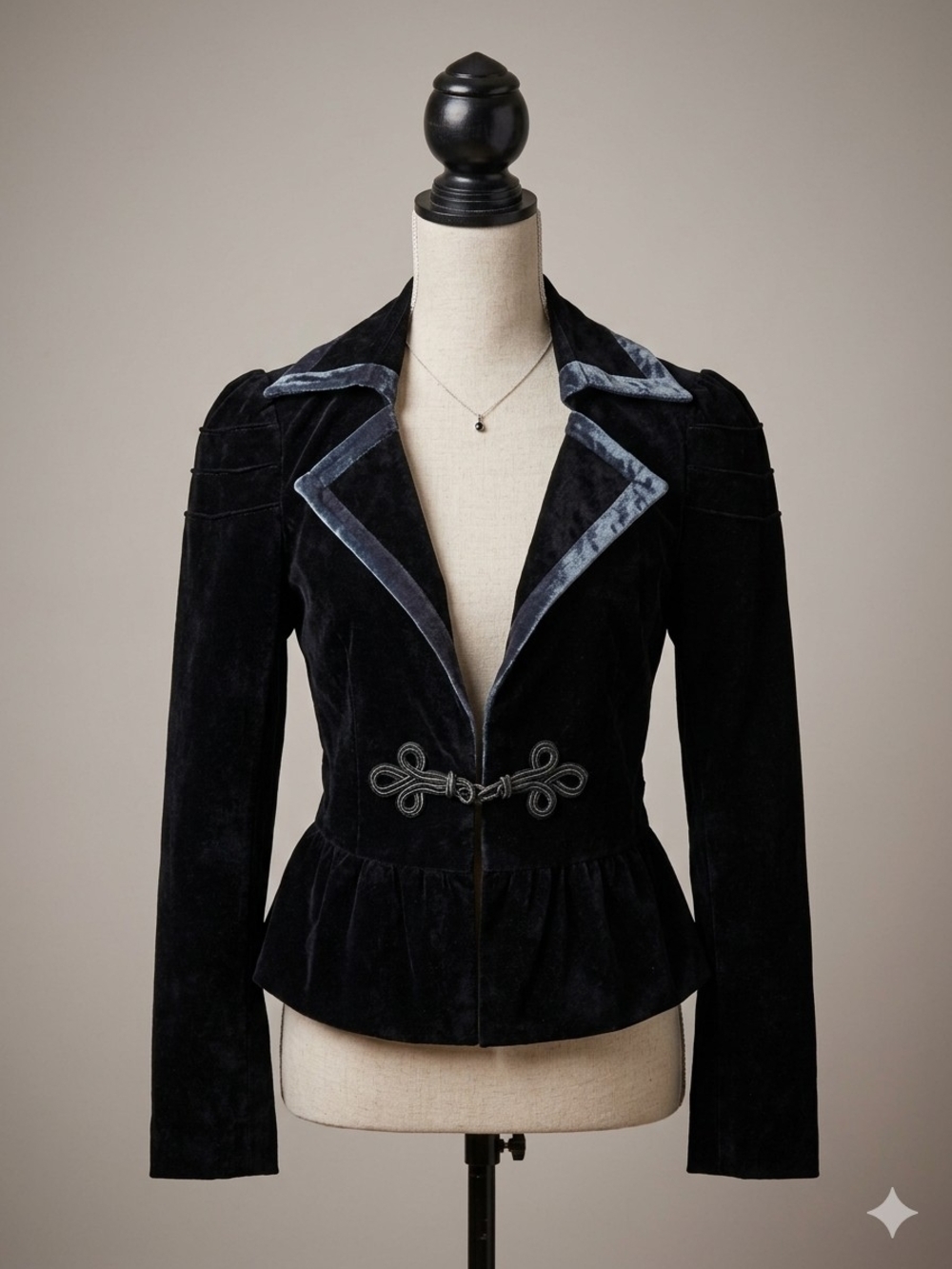 le chateau Black Velvet Blazer with Blue Velvet Trim